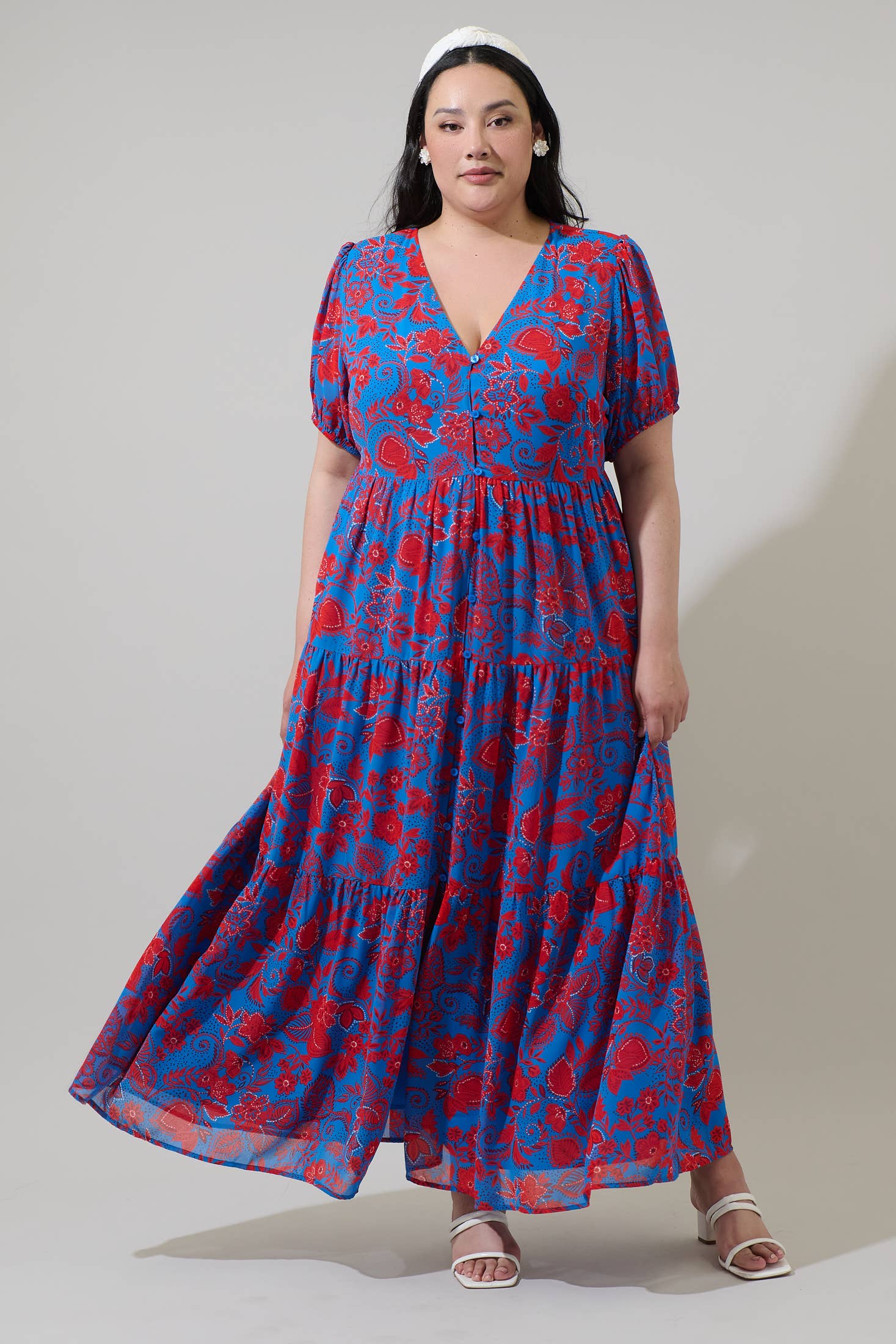 sugarlips dresses Fiona Floral Balboa Asymmetrical Midi Dress COBALT-COMBO / XL by Pink Red MultiSize + Fit Sugarlips - Calla Floral Monaco