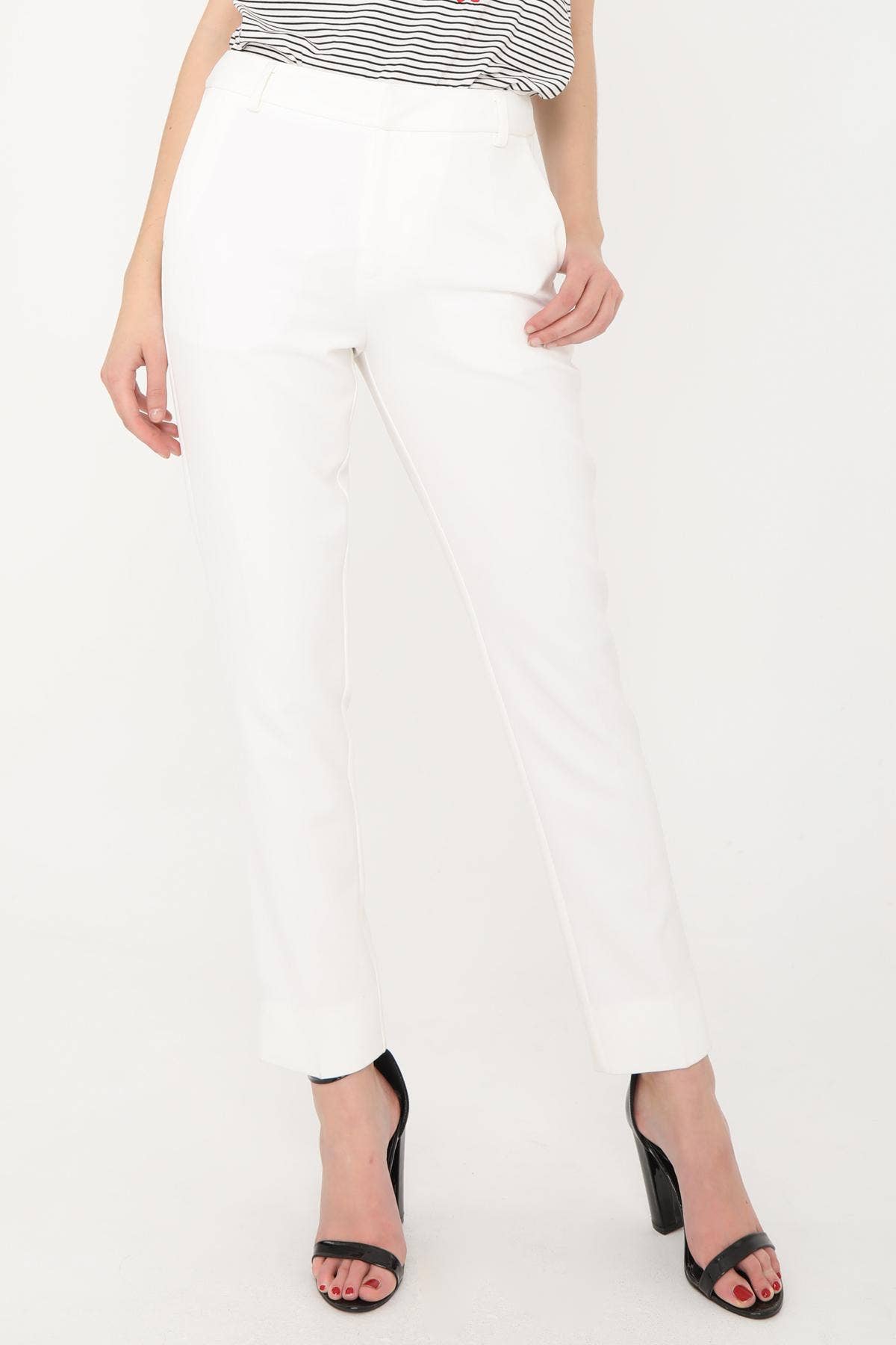 high waisted cigarette trousers white Attentif Paris White High Waisted Cigarette Trousers