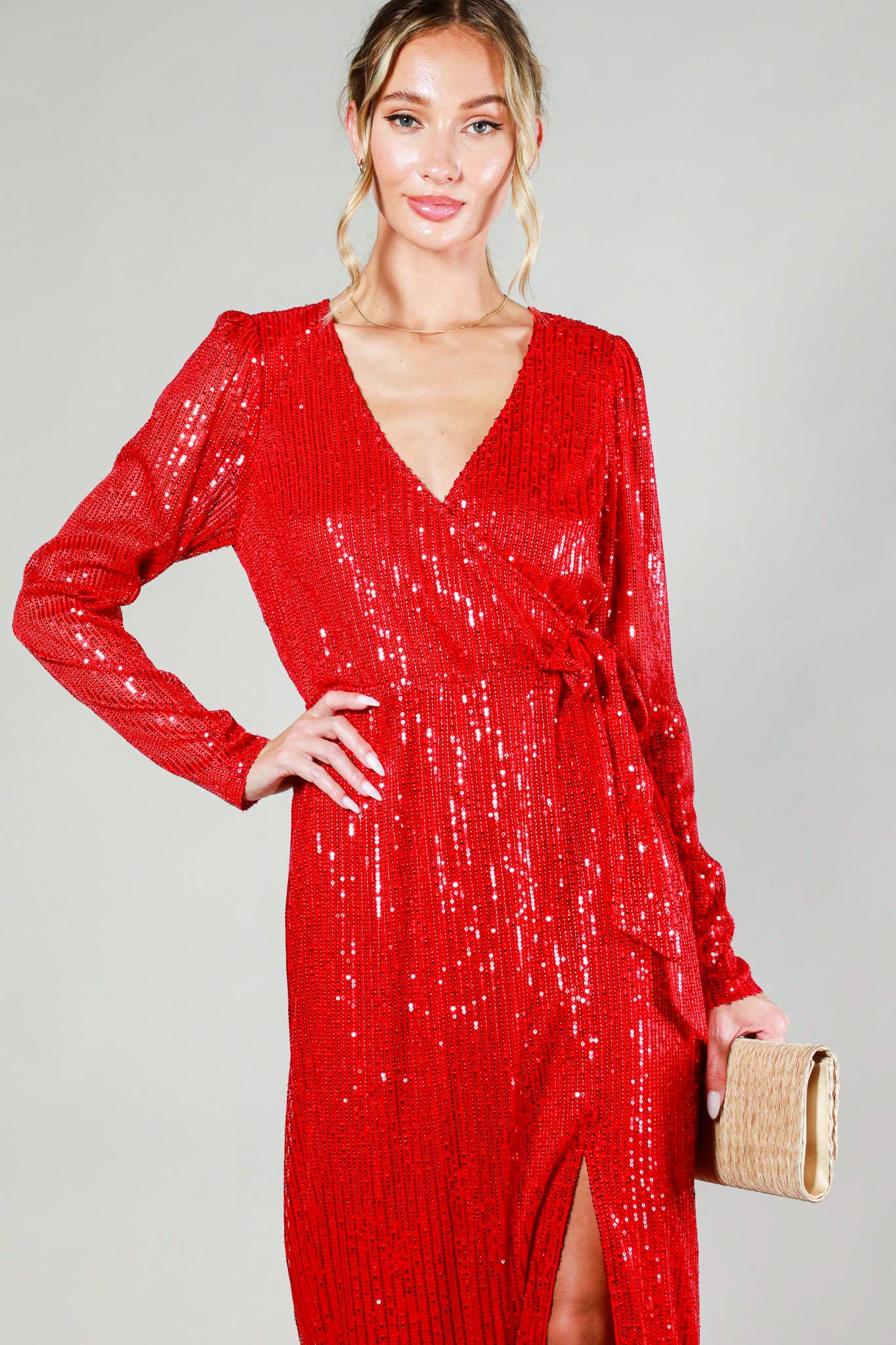 vine and love sequin dress Vine & Love Sequin Velvet Puff Sleeve Mini Dress in Red