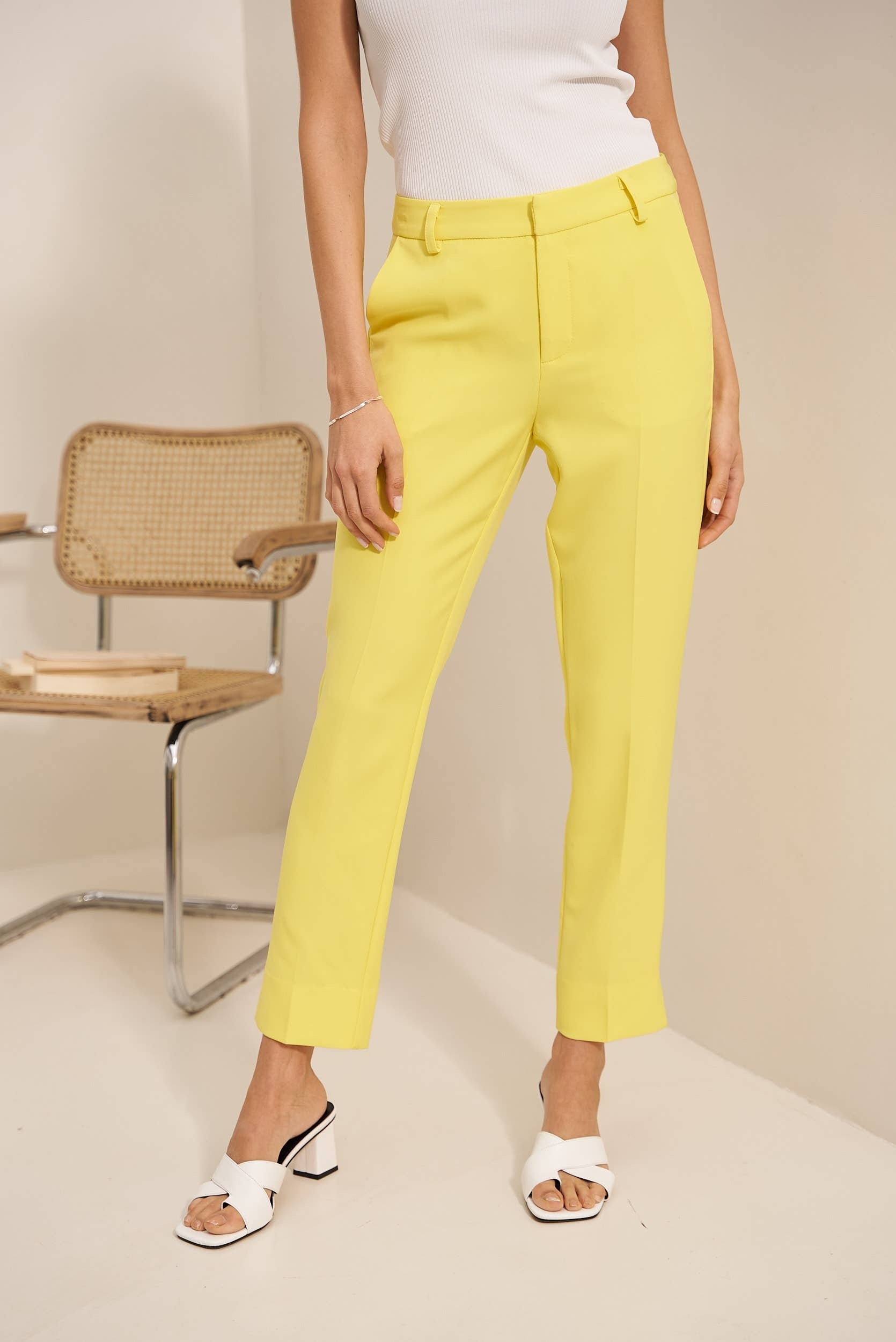 Yellow high waisted trousers on sale