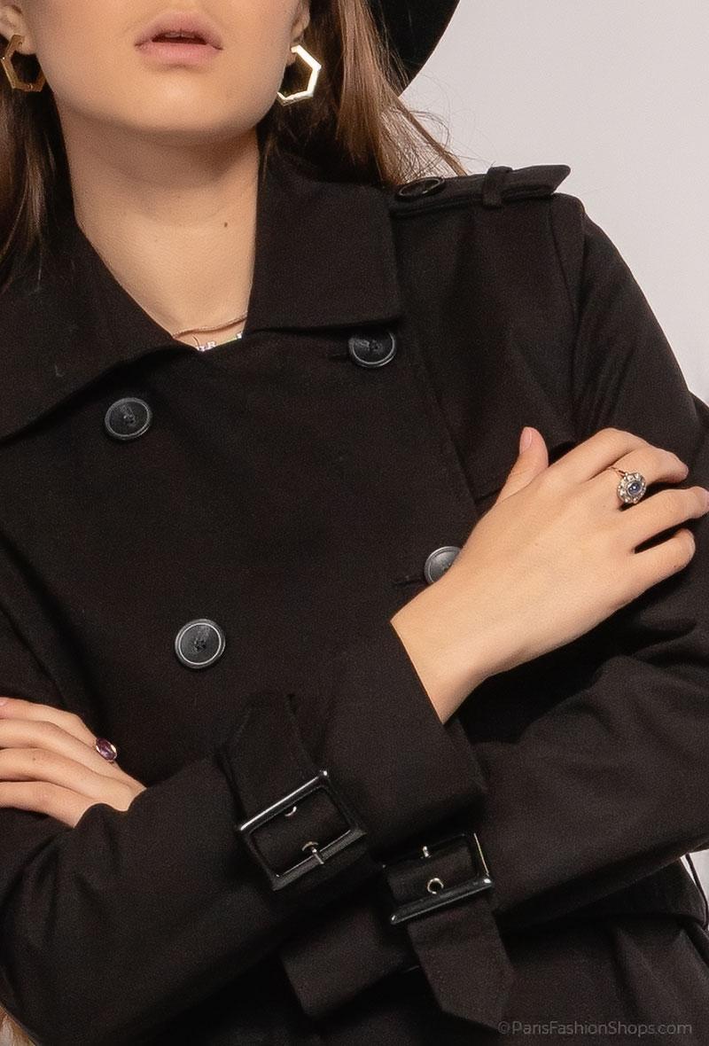 Attentif Paris Black Long Belted Trench Coat